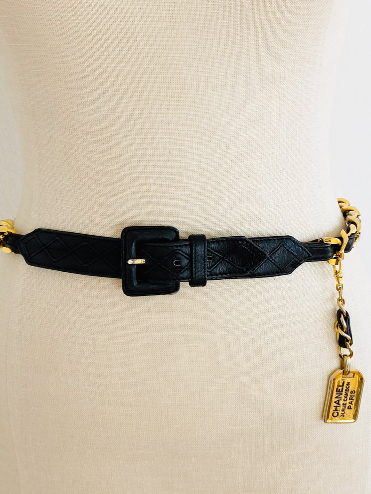Vintage CC Logo Cambon Paris Gold Chain Leather Belt