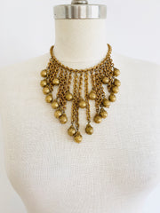 1960's Heavy Russian Gold Chain Tassel Bib Necklace
