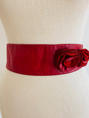 French Red Leather Flower Belt