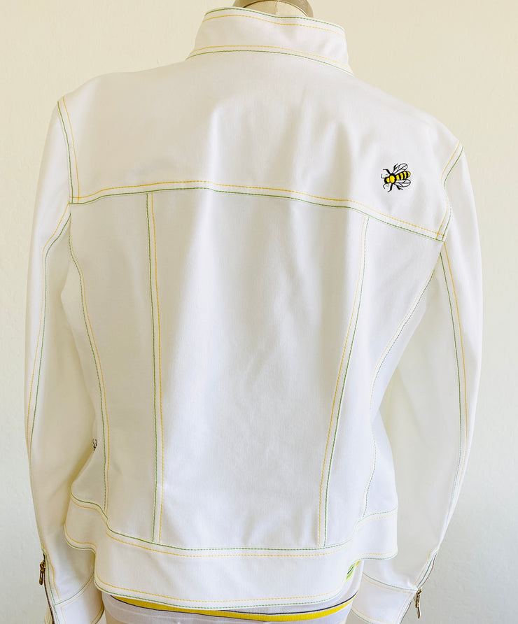 Embroidered Honey Bee White Jacket & Blouse Set