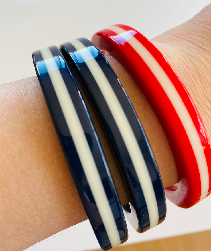 3 French Red White Blue Striped Bangle Bracelets