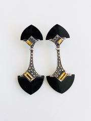 Onyx, Citrine, Silver Earrings