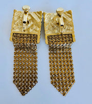 Whiting Davis Gold Mesh Rhinestone Earrings