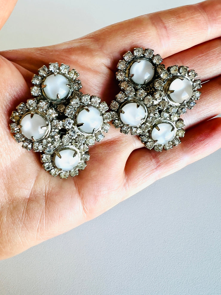 1950's Rhinestone Cabochon Clip On Earrings
