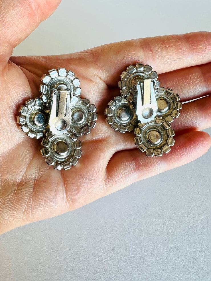 1950's Rhinestone Cabochon Clip On Earrings