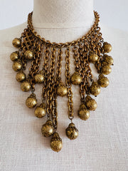 1960's Heavy Russian Gold Chain Tassel Bib Necklace