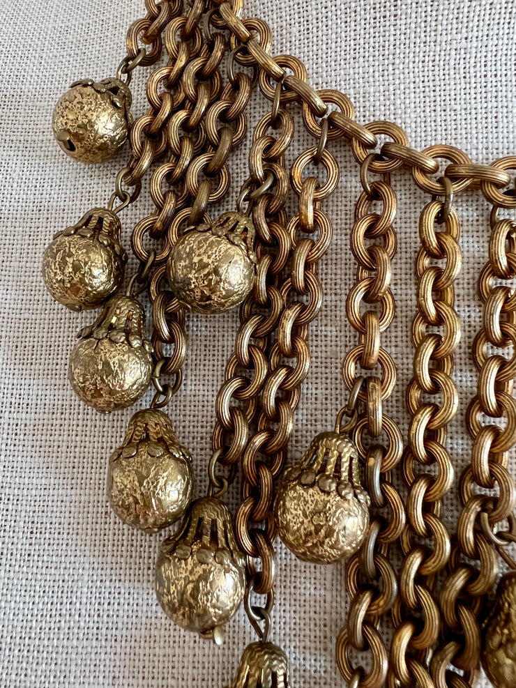 1960's Heavy Russian Gold Chain Tassel Bib Necklace