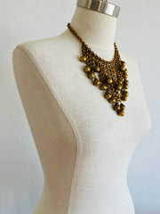 1960's Heavy Russian Gold Chain Tassel Bib Necklace