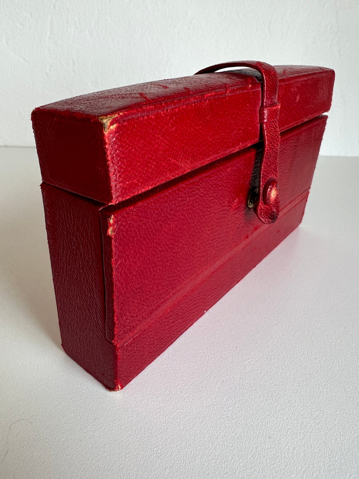 1920's Lalique Coty Voyage Perfume Set & Red Leather Case