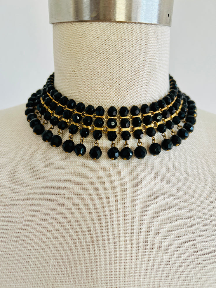 Black Bead Multi-Strand Choker Necklace