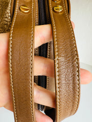 Brown Leather Trip Handbag Wood Top Handle