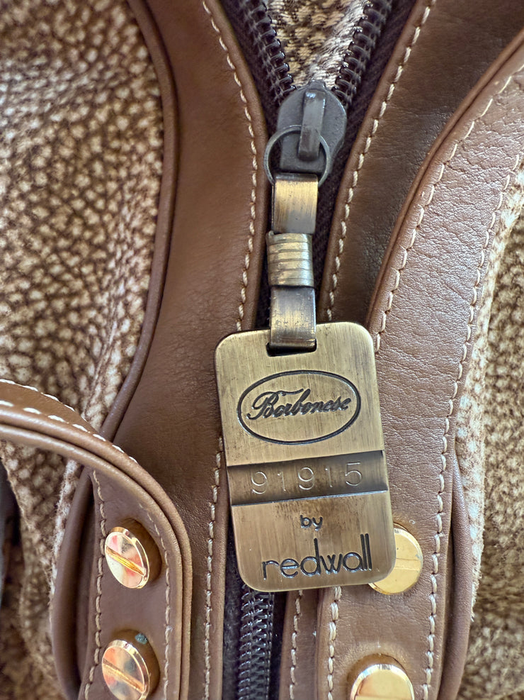 Brown Leather Trip Handbag Wood Top Handle