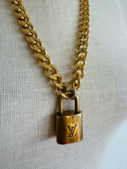 Vintage Cuban Curb Chain Necklace W/ Authentic Louis Vuitton Lock & Key