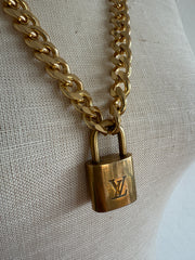 Vintage Cuban Curb Chain Necklace W/ Authentic Louis Vuitton Lock & Key