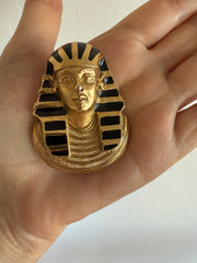 Egyptian Revival Pharaoh Gold Black Enamel Pendant Brooch