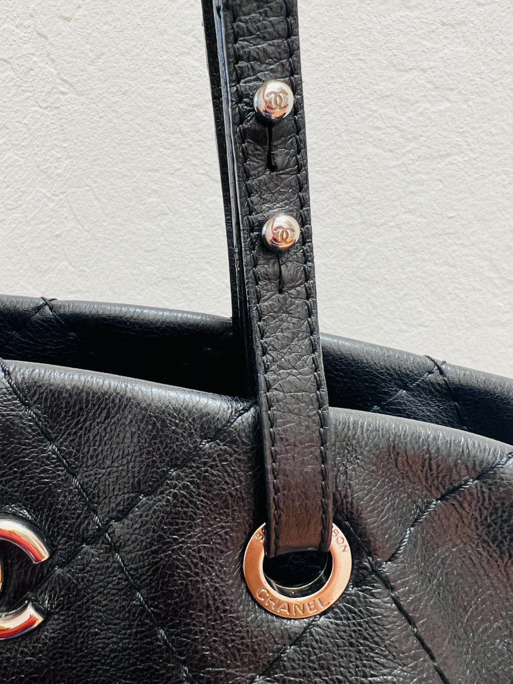 "On The Road" Black Quilted Leather Tote Handbag