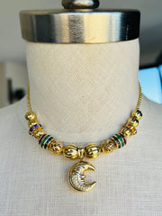 14k & 18k Moon Gemstone Charm Necklace