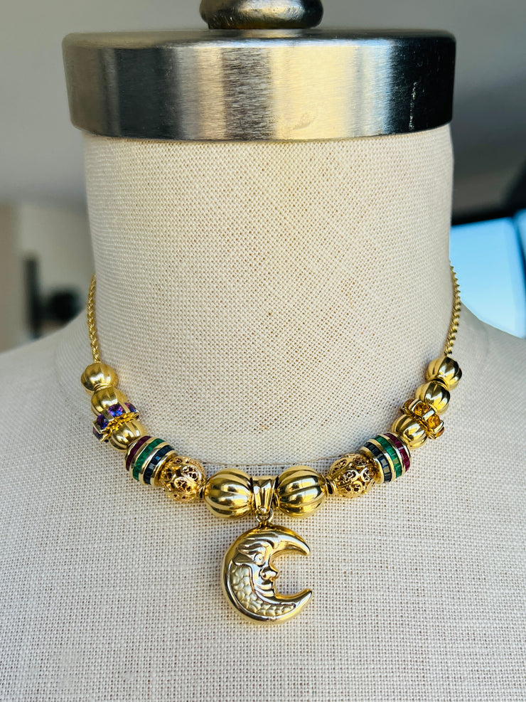14k & 18k Moon Gemstone Charm Necklace
