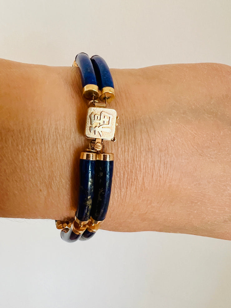 14k Gold Lapis Lazuli Good Fortune Bracelet
