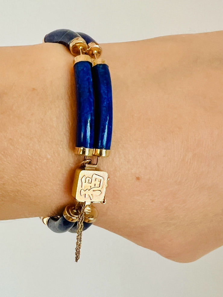 14k Gold Lapis Lazuli Good Fortune Bracelet