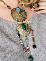 Massive Egyptian Revival Medallion Scarab Cabochon Necklace