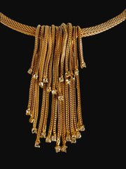 Gold Mesh Waterfall Rhinestone Necklace & Earrings