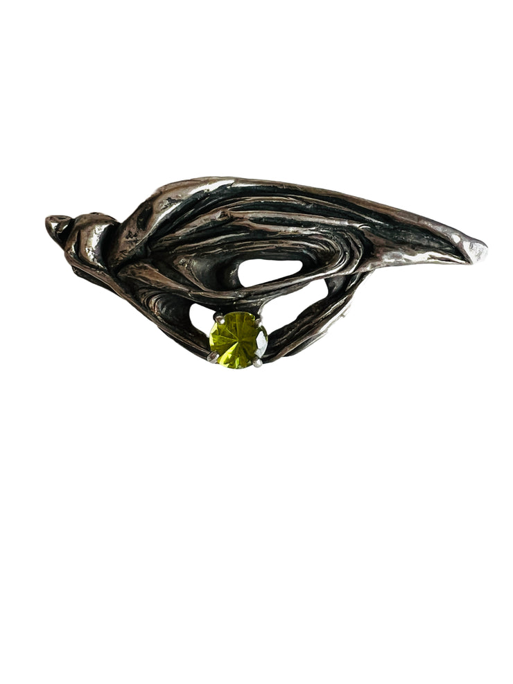 Erlin Modernist Peridot Sterling Silver Brooch