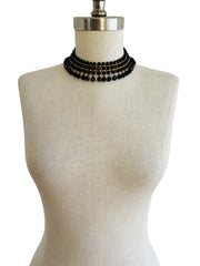 Black Bead Multi-Strand Choker Necklace