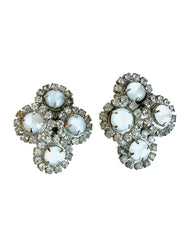 1950's Rhinestone Cabochon Clip On Earrings