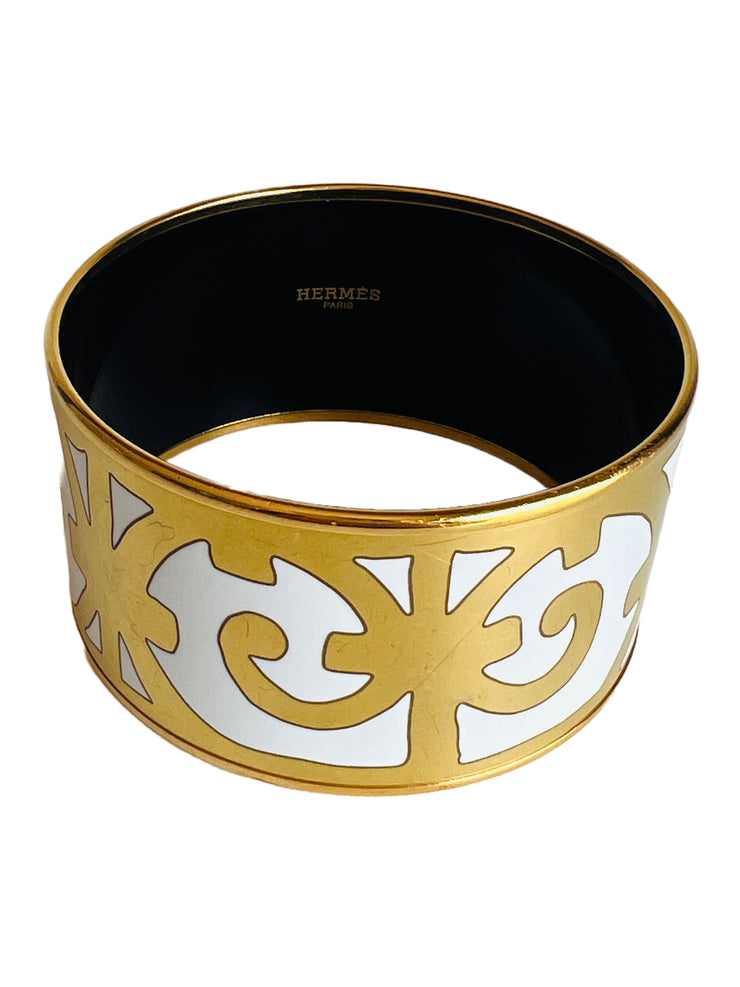 Balcons du Guadalquivir Extra Wide Gold White Enamel Bangle Bracelet