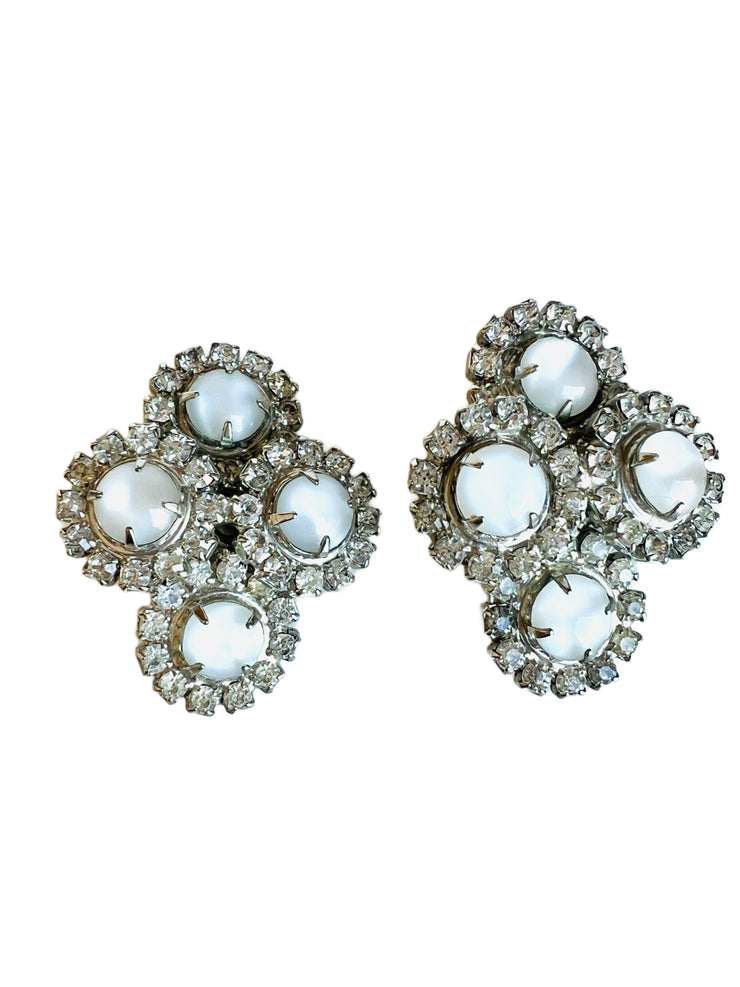 1950's Rhinestone Cabochon Clip On Earrings