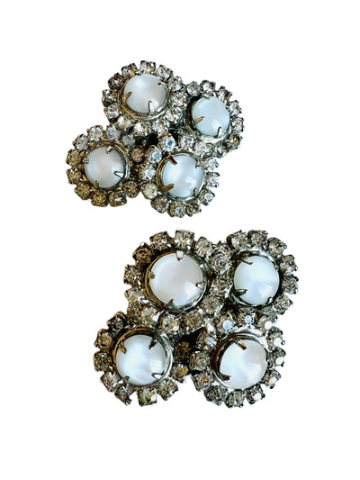 1950's Rhinestone Cabochon Clip On Earrings