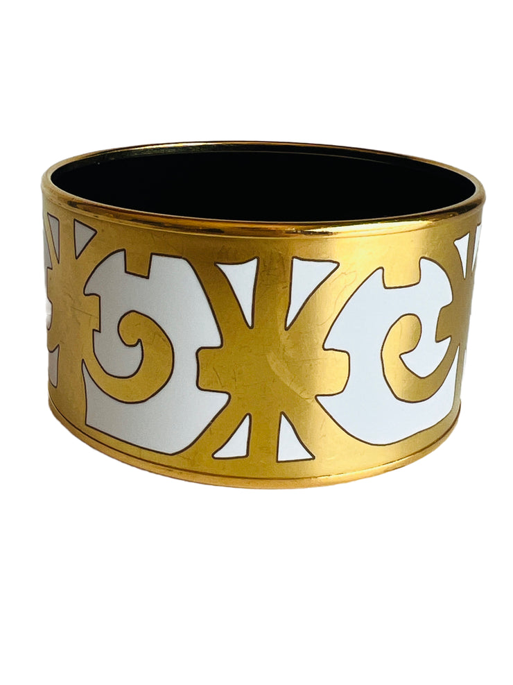 Balcons du Guadalquivir Extra Wide Gold White Enamel Bangle Bracelet