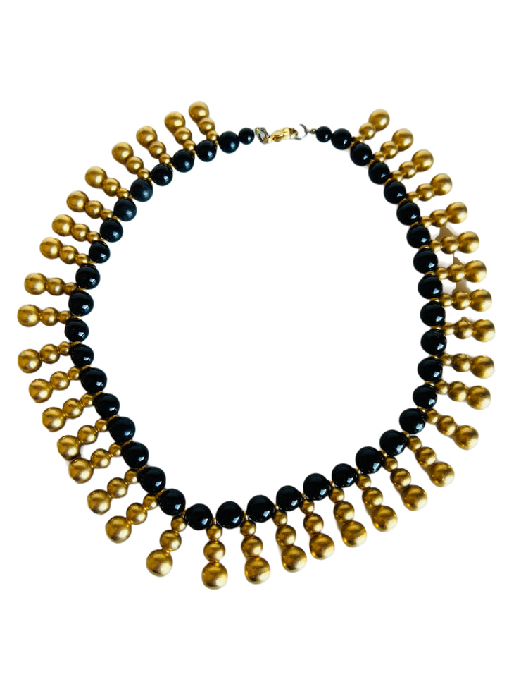 Heavy Black Gold Dangle Choker Bib Necklace