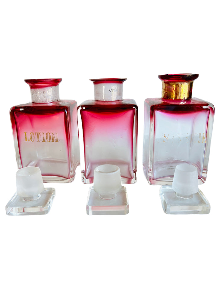 Antique Cranberry Glass Apothecary Cologne Bottles