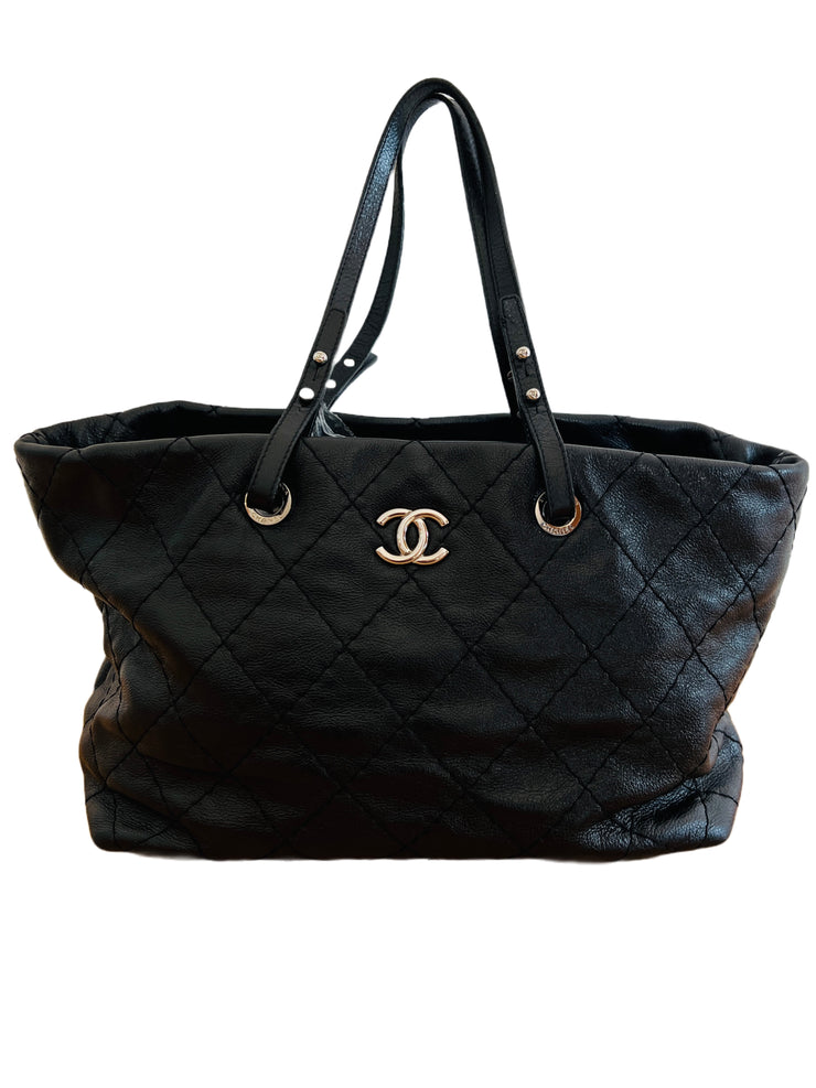 "On The Road" Black Quilted Leather Tote Handbag