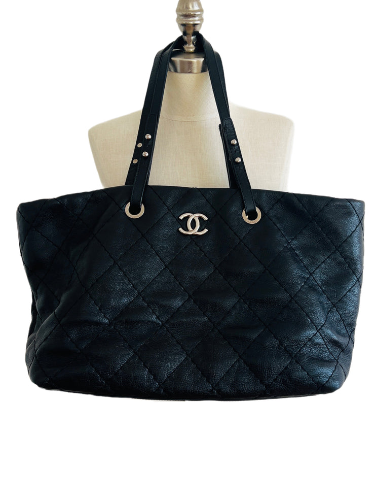 "On The Road" Black Quilted Leather Tote Handbag