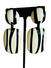 Large Black White Resin Clip Earrings