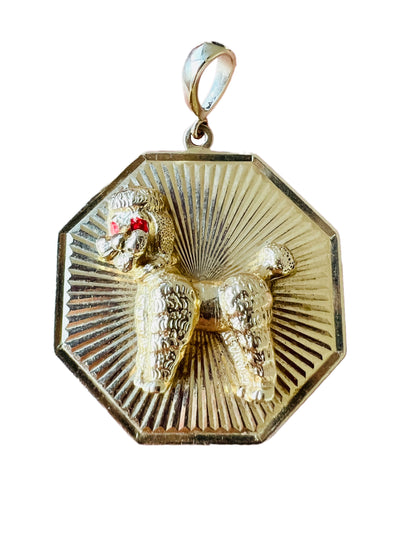 14k Octagon Medallion Poodle Necklace Pendant