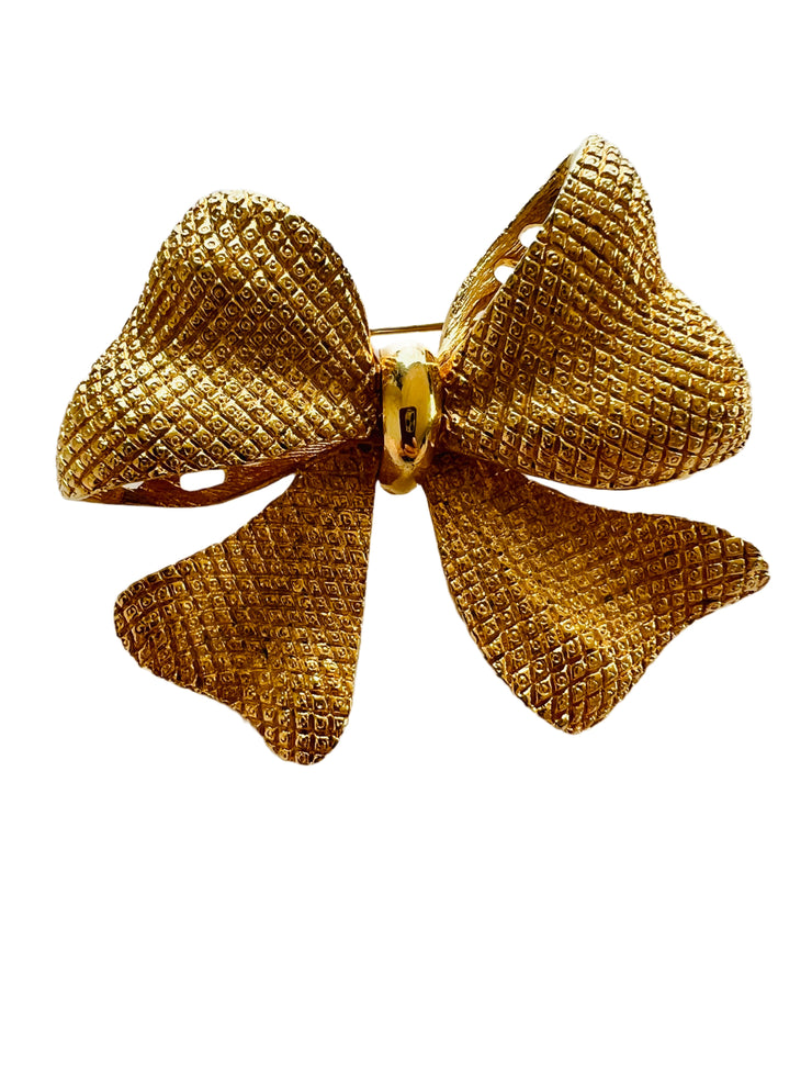 Quilted Gold Bow Brooch