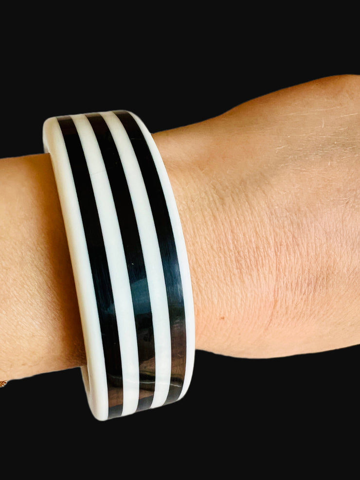 Black White Wide Bangle Bracelets