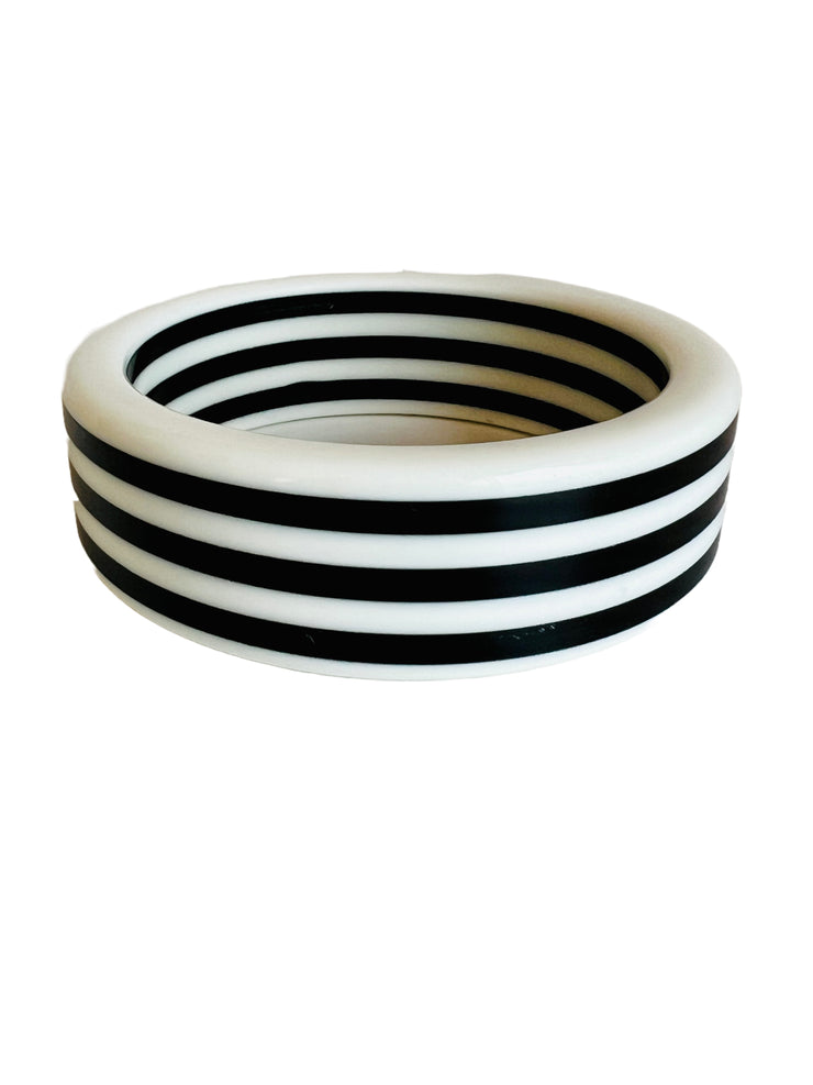 Black White Wide Bangle Bracelets