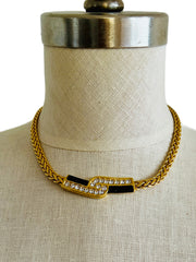 Gold Black Enamel Deco Style Necklace