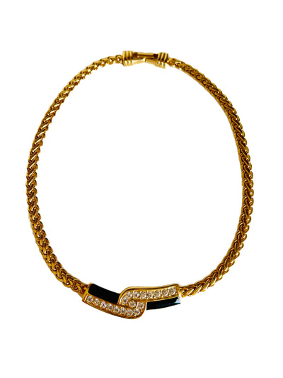 Gold Black Enamel Deco Style Necklace