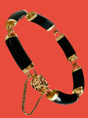 14k Gold Black Onyx Chalcedony Good Fortune Bracelet