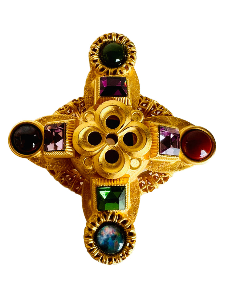 Semi Precious Cross Cabochon Brooch