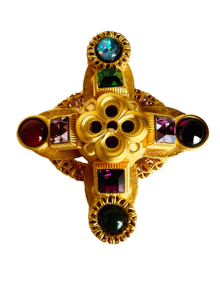 Semi Precious Cross Cabochon Brooch