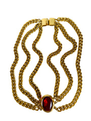 Layered Cuban Chains Red Jewel Necklace