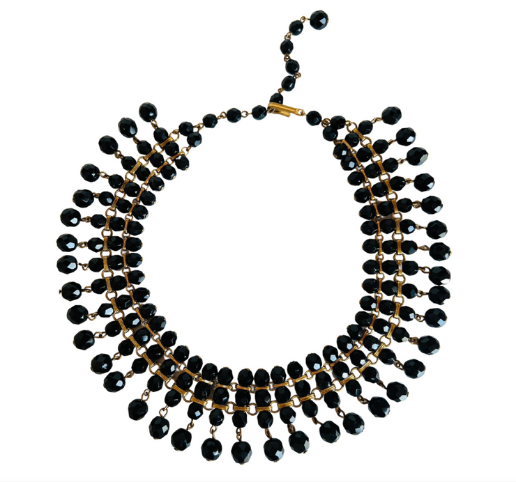 Black Bead Multi-Strand Choker Necklace