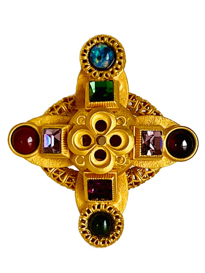 Semi Precious Cross Cabochon Brooch